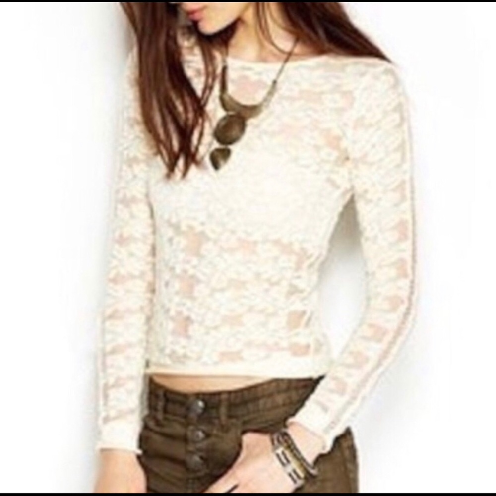 Free People Long sleeve sheer lace top